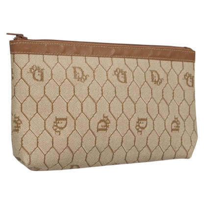 Christian Dior Vintage Honeycomb Zip Pouch Coated Canvas Beige Pvc Bag ()