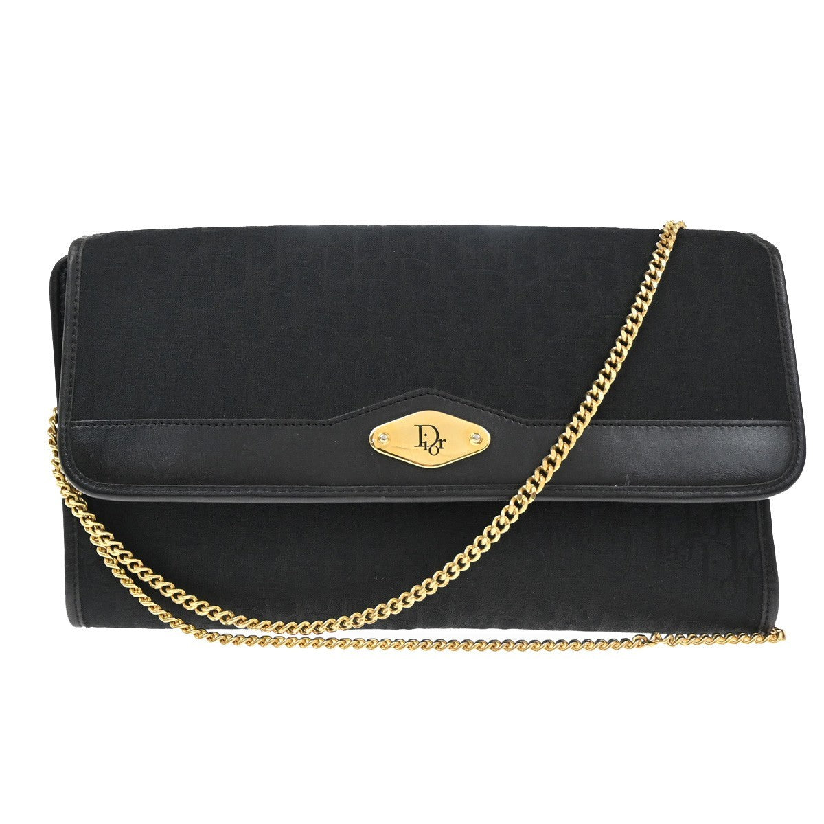 Christian Dior Vintage Chain Flap Shoulder Bag Diorissimo Canvas Black Canvas Shoulder Bag Bag ()