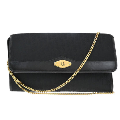 Christian Dior Vintage Chain Flap Shoulder Bag Diorissimo Canvas Black Canvas Shoulder Bag Bag ()