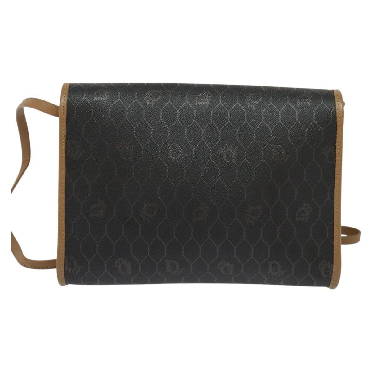 Christian Dior Vintage Honeycomb Flap Crossbody Bag Coated Canvas Black Canvas Bag ()