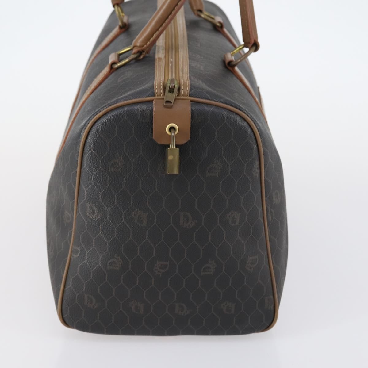 Christian Dior Vintage Honeycomb Boston Bag Canvas And Leather Black Canvas Travel Bag Bag ()