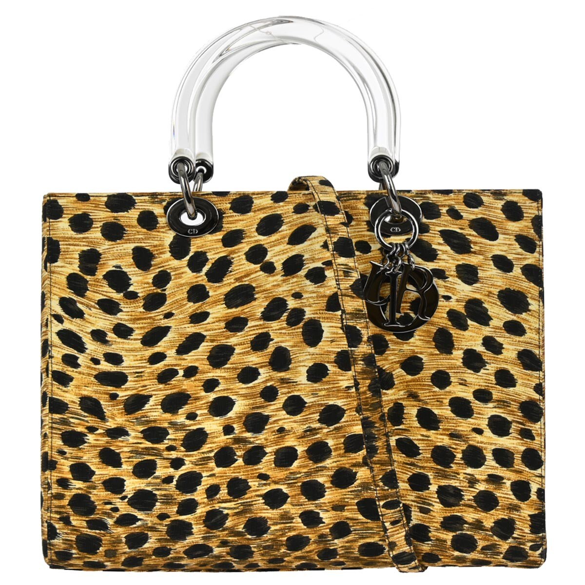 Christian Dior Vintage Lady Dior Bag Printed Canvas Yellow Canvas Handbag ()