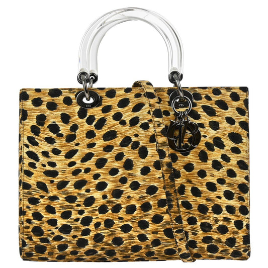 Christian Dior Vintage Lady Dior Bag Printed Canvas Yellow Canvas Handbag ()