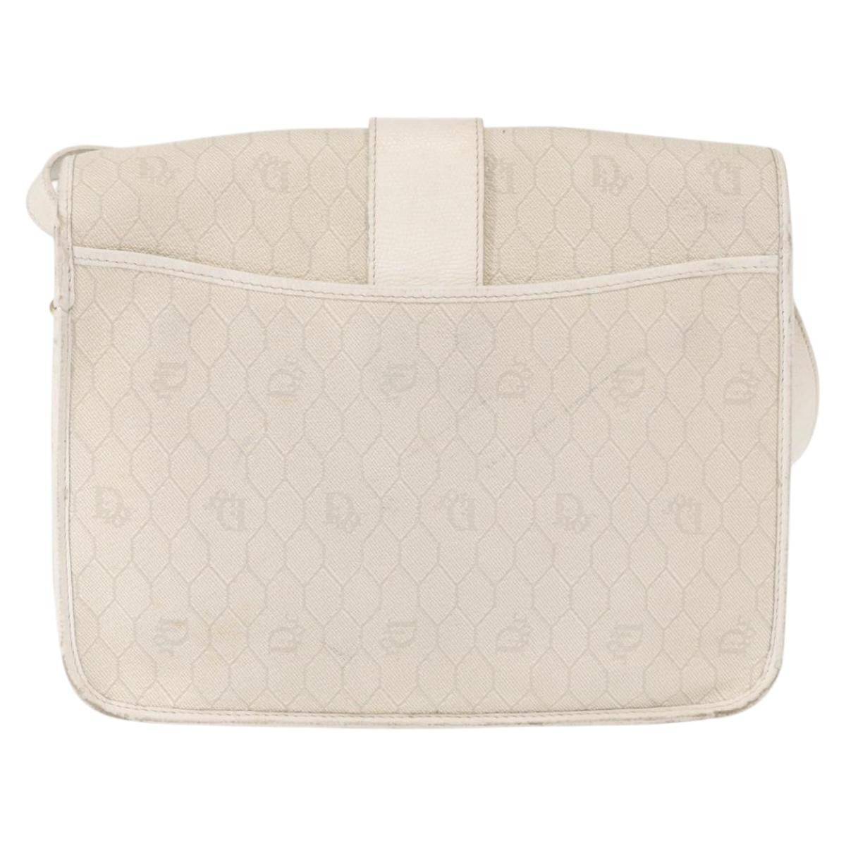 Christian Dior Vintage Honeycomb Flap Crossbody Bag Canvas And Leather White Canvas Shoulder Bag Bag ()