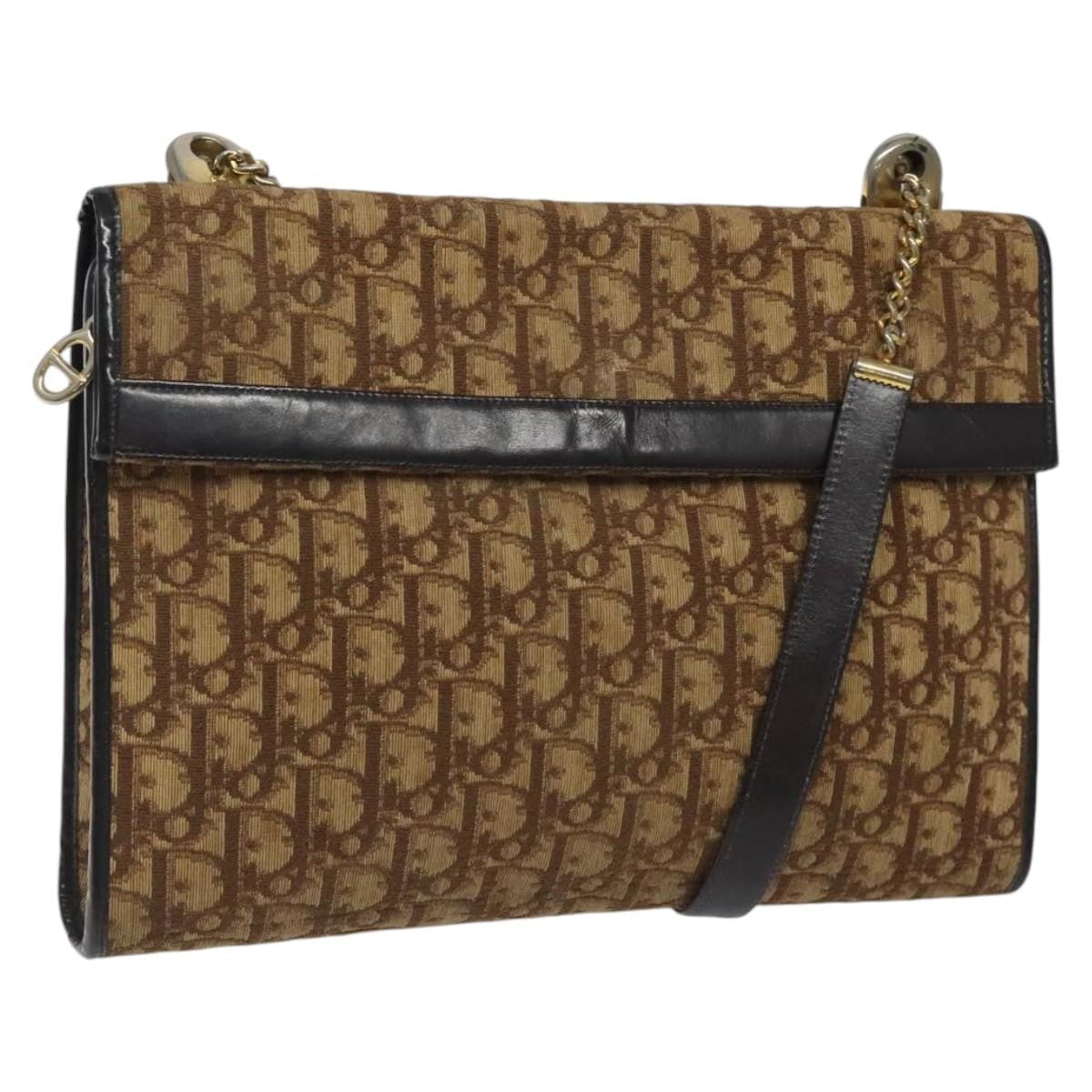 Christian Dior Vintage Trotter Flap Shoulder Bag Canvas Brown Canvas Bag ()