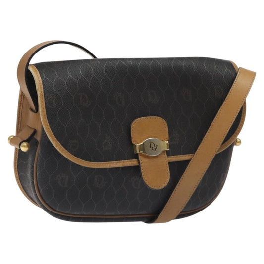 Christian Dior Vintage Honeycomb Flap Crossbody Bag Coated Canvas Black Canvas Bag ()