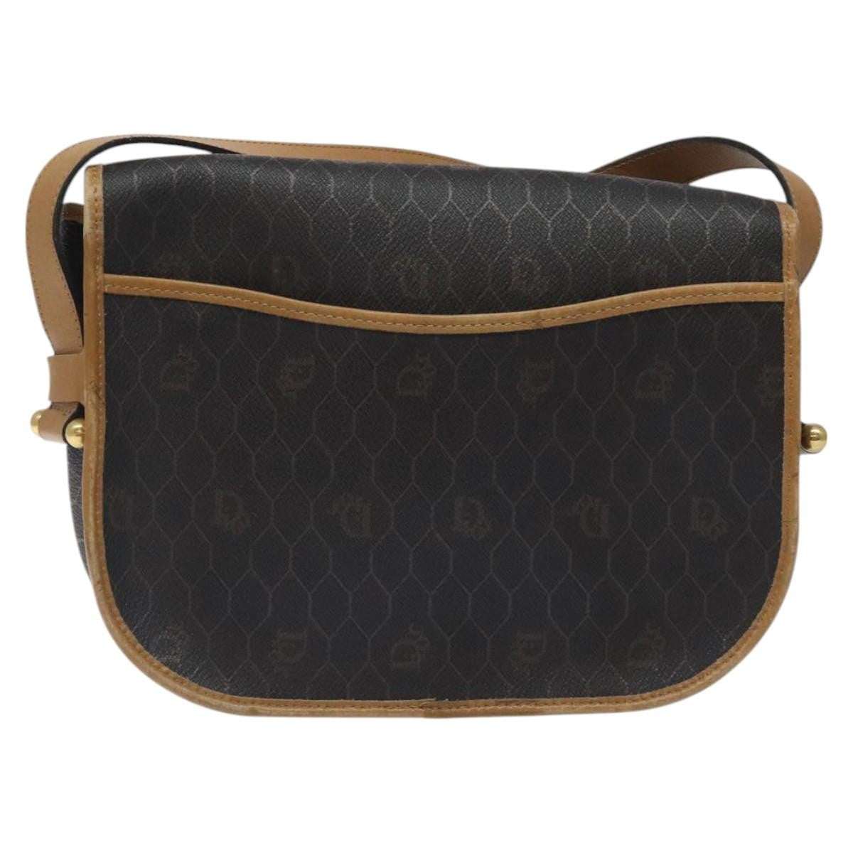 Christian Dior Vintage Honeycomb Flap Crossbody Bag Coated Canvas Black Canvas Bag ()