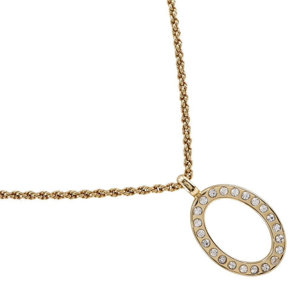 Christian Dior Vintage Circle Pendant Necklace Metal With Crystals Gold Gold_Plated Necklace Jewelry ()