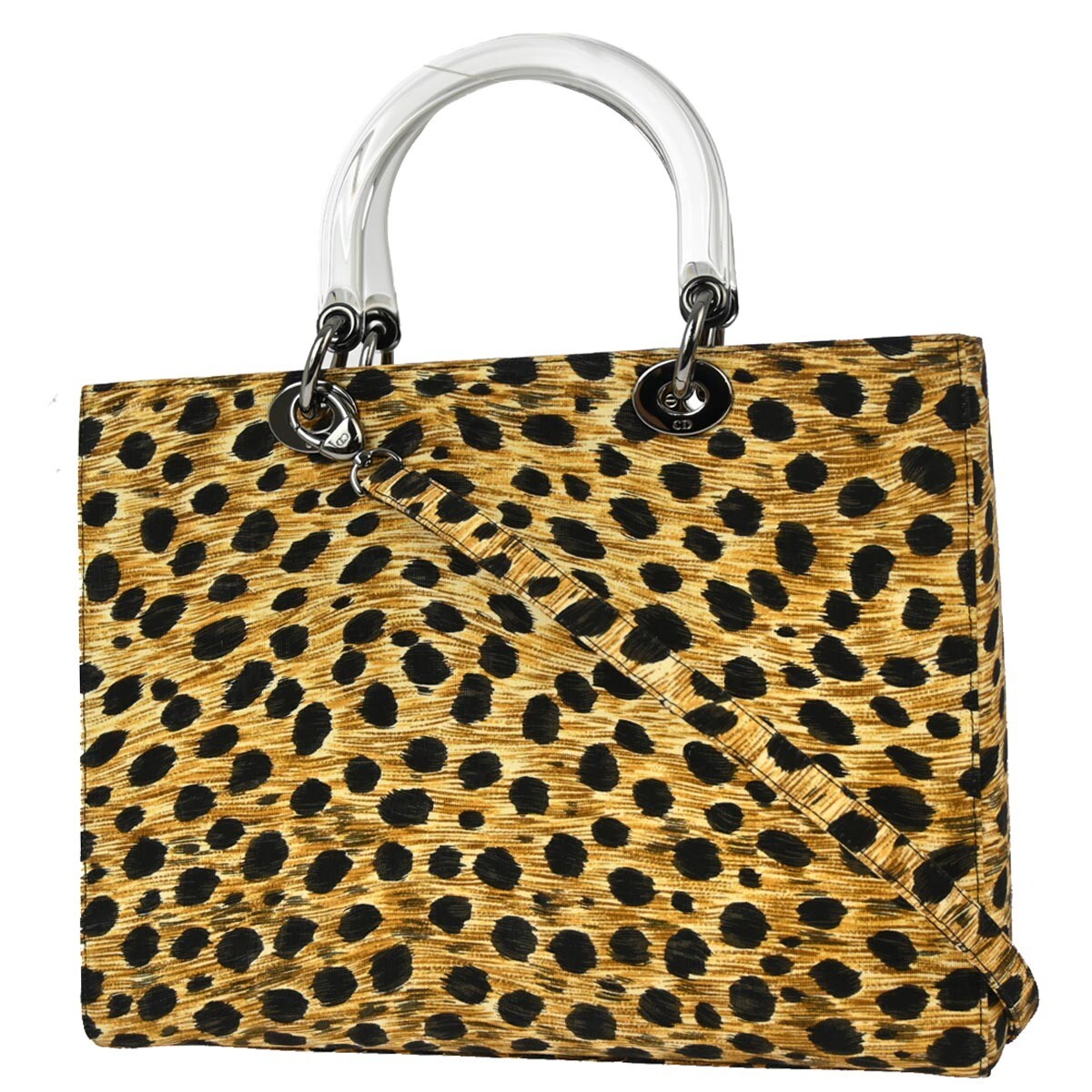 Christian Dior Vintage Lady Dior Bag Printed Canvas Yellow Canvas Handbag ()