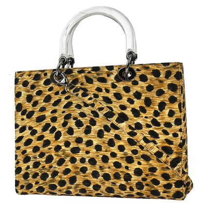 Christian Dior Vintage Lady Dior Bag Printed Canvas Yellow Canvas Handbag ()