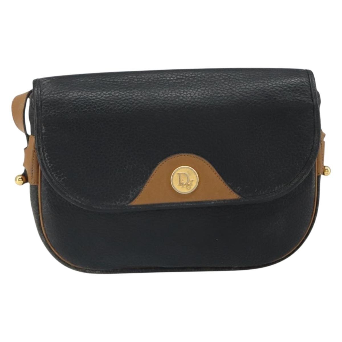 Christian Dior Vintage Shoulder Bag Leather Black Leather Shoulder Bag Bag ()
