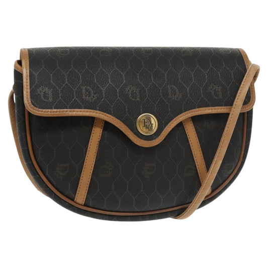 Christian Dior Vintage Honeycomb Flap Crossbody Bag Coated Canvas Black Canvas Bag ()