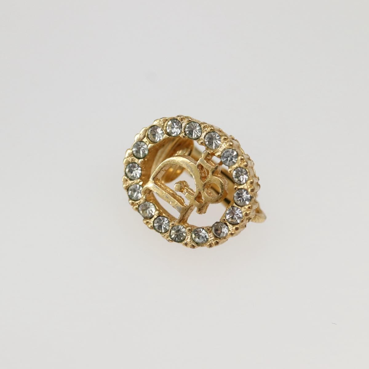 Christian Dior Vintage Round Clip-On Earrings Metal With Crystals Gold Metal Earrings Jewelry ()
