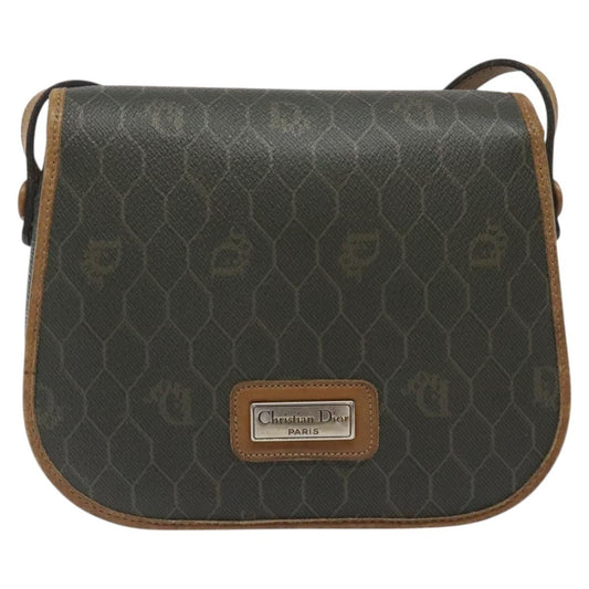 Christian Dior Vintage Honeycomb Flap Crossbody Bag Coated Canvas Brown Canvas Bag ()