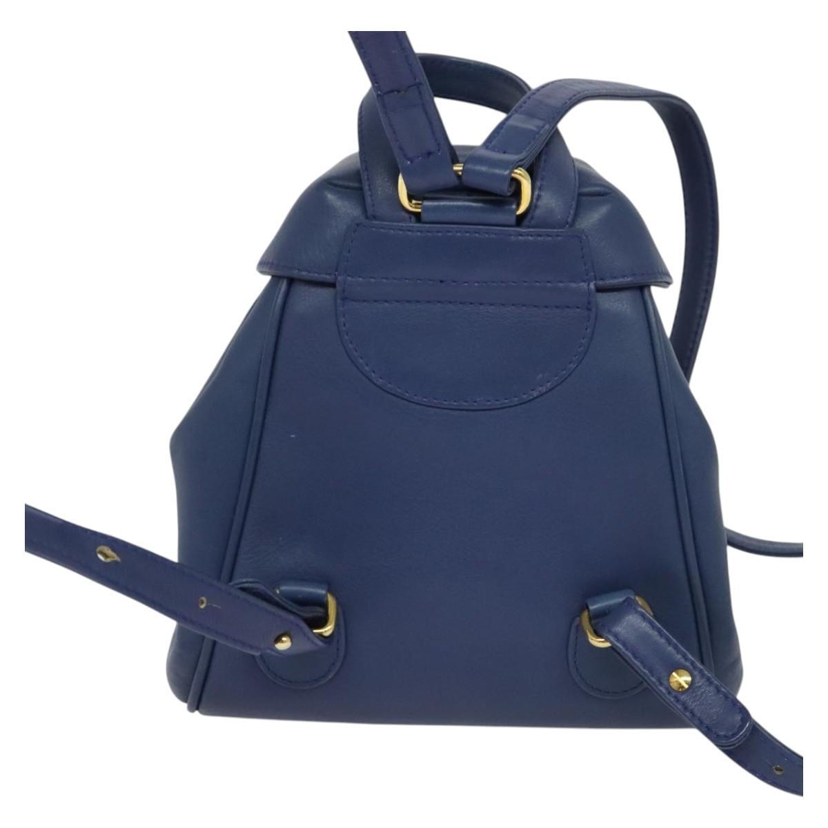 Christian Dior Vintage Flap Backpack Leather Blue Leather Backpack Bag ()