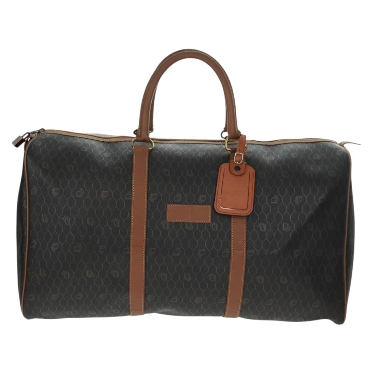 Christian Dior Vintage Honeycomb Boston Bag Canvas And Leather Black Canvas Travel Bag Bag ()