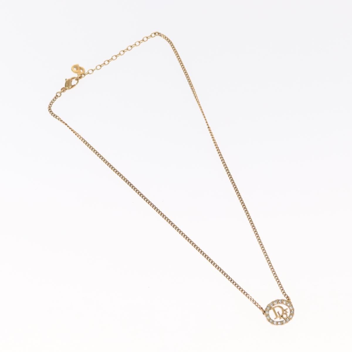 Christian Dior Vintage Logo Round Pendant Necklace Metal And Crystals Gold Metal Necklace Jewelry ()