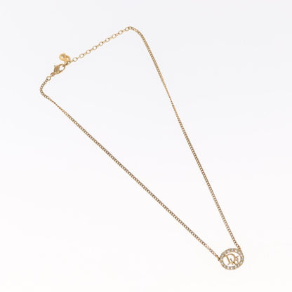 Christian Dior Vintage Logo Round Pendant Necklace Metal And Crystals Gold Metal Necklace Jewelry ()