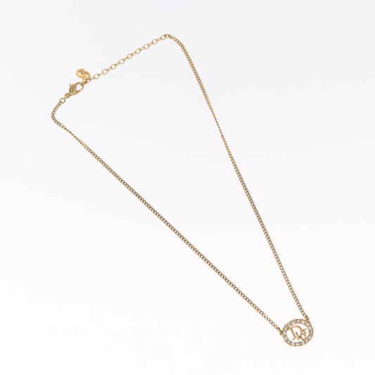 Christian Dior Vintage Logo Round Pendant Necklace Metal And Crystals Gold Metal Necklace Jewelry ()