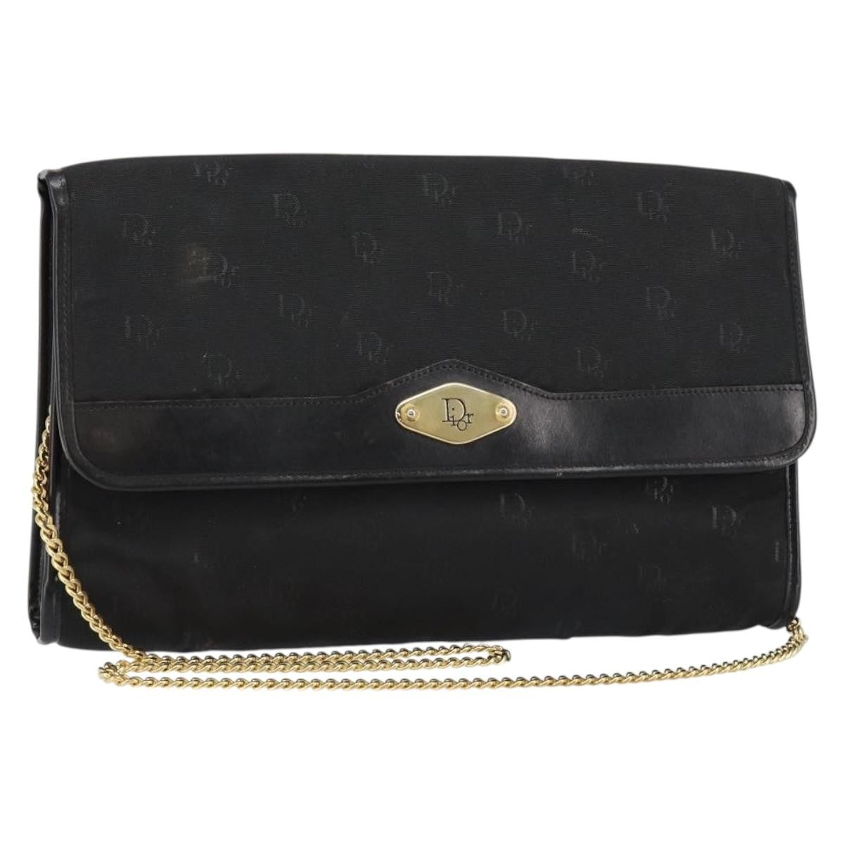 Christian Dior Vintage Cd Chain Flap Shoulder Bag Diorissimo Canvas Black Nylon Shoulder Bag Bag ()