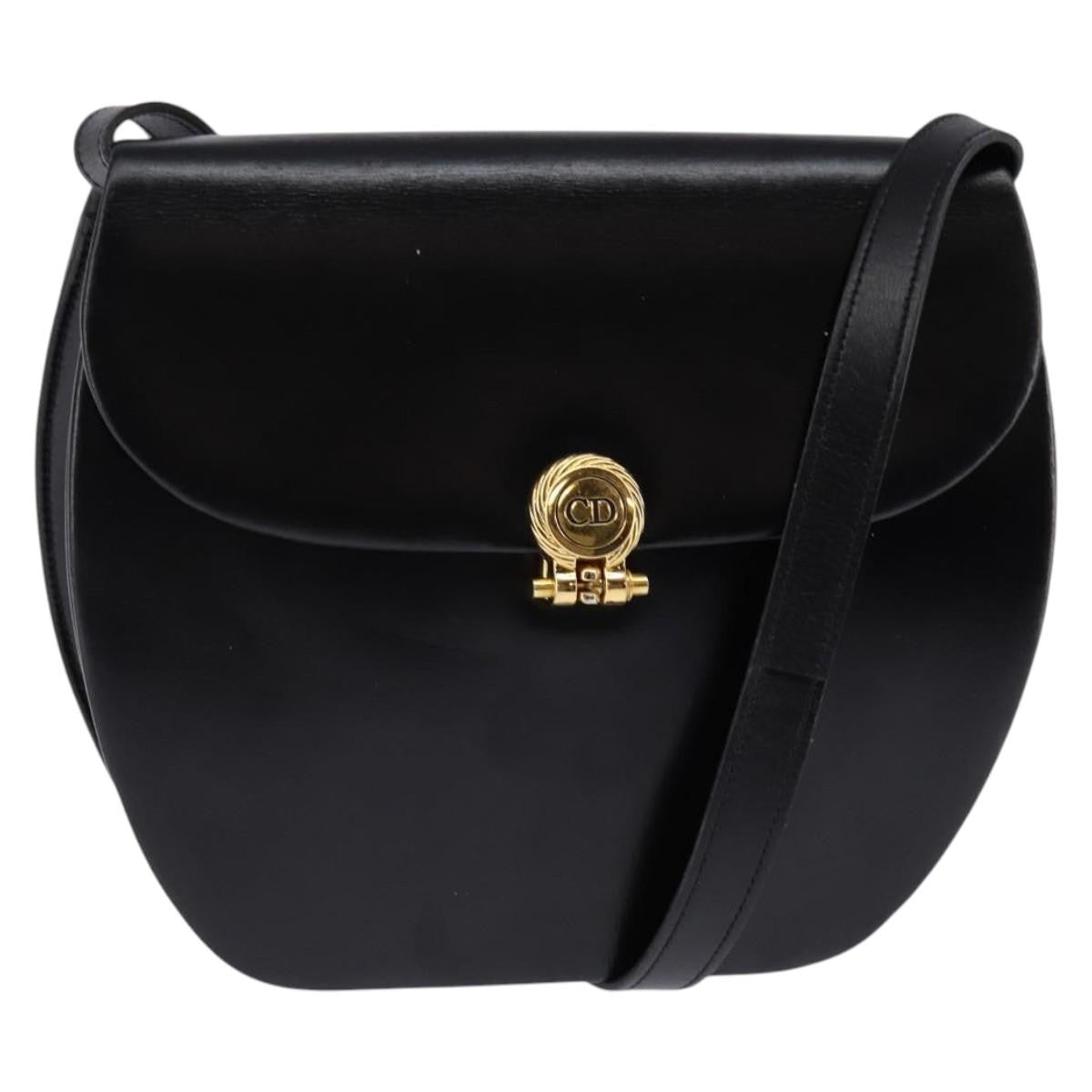Christian Dior Vintage Cd Logo Shoulder Bag Leather Black Leather Shoulder Bag Bag ()