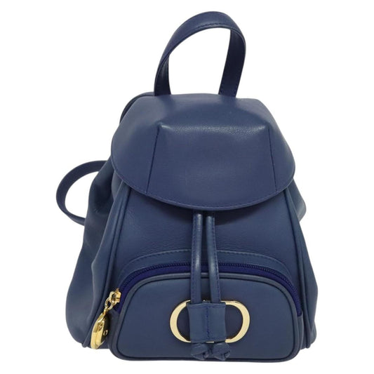Christian Dior Vintage Flap Backpack Leather Blue Leather Backpack Bag ()