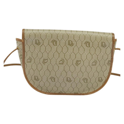 Christian Dior Vintage Honeycomb Flap Crossbody Bag Canvas And Leather Beige Canvas Bag ()