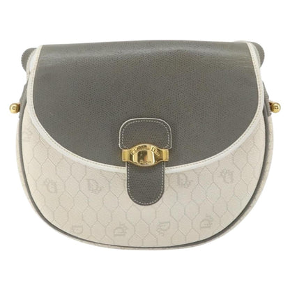 Christian Dior Vintage Honeycomb Flap Crossbody Bag Canvas And Leather White Canvas Shoulder Bag Bag ()