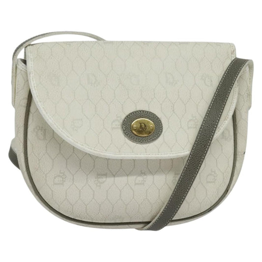 Christian Dior Vintage Honeycomb Flap Crossbody Bag Coated Canvas White Canvas Bag ()