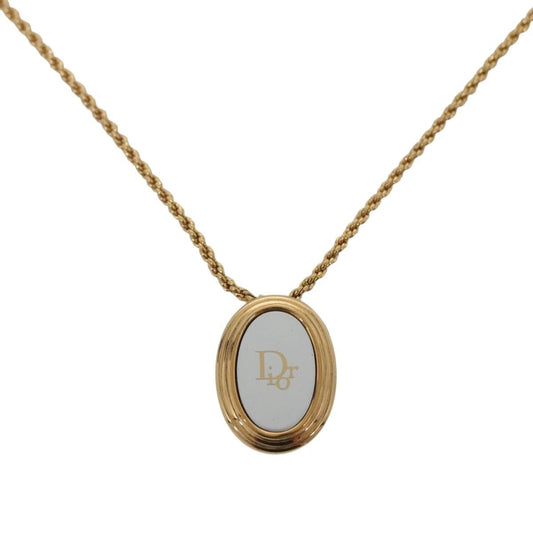 Christian Dior Vintage Logo Round Pendant Necklace Metal Gold Metal Jewelry ()