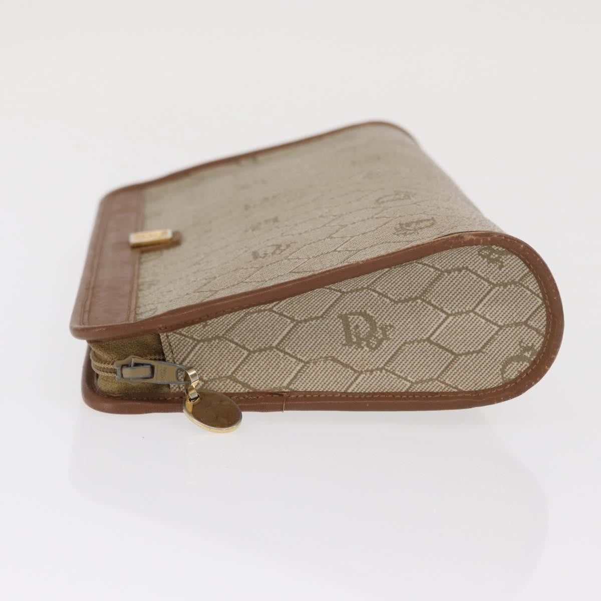Christian Dior Vintage Honeycomb Zip Pouch Canvas And Leather Beige Canvas Clutche & Pouche Bag ()