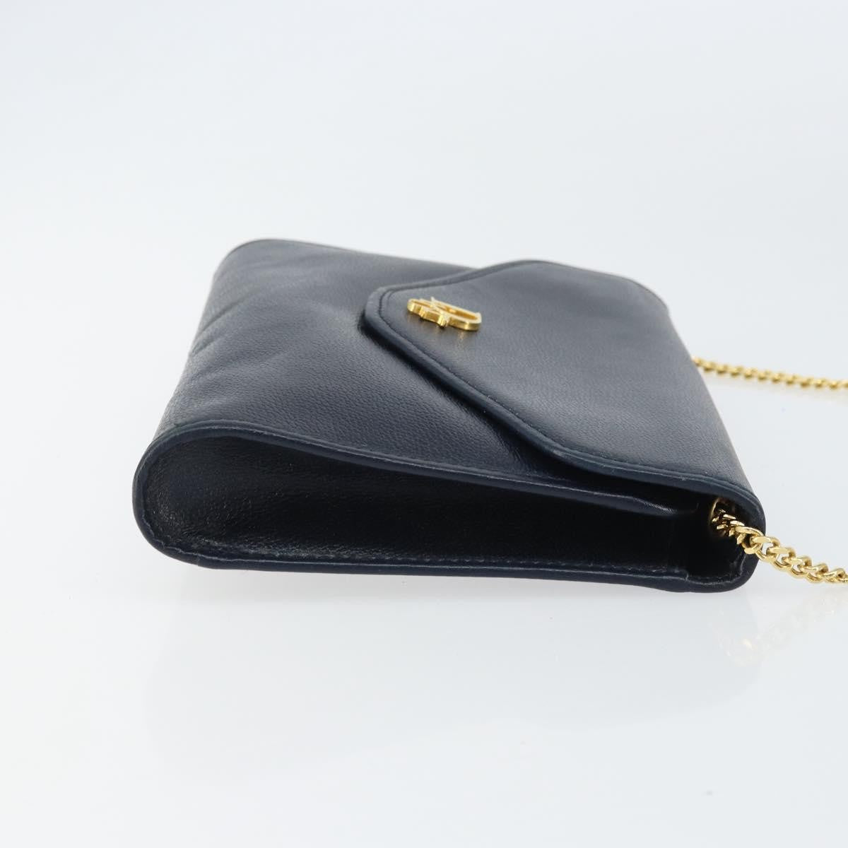 Christian Dior Vintage Chain Flap Shoulder Bag Leather Navy Leather Shoulder Bag Bag ()