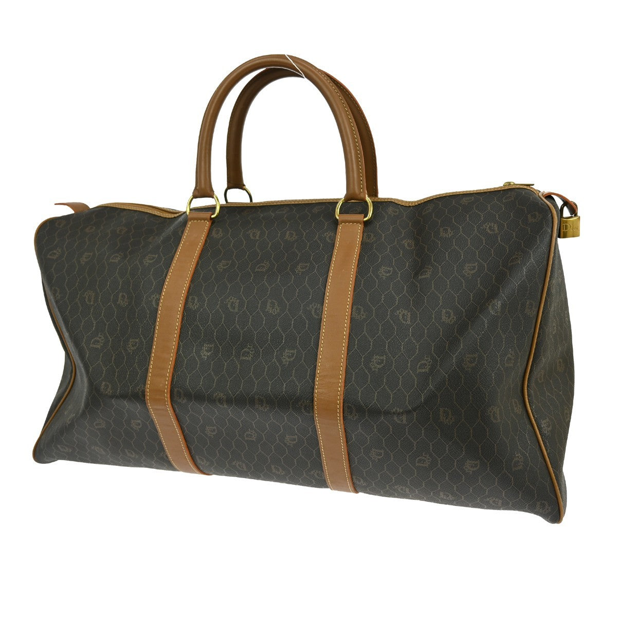 Christian Dior Vintage Honeycomb Boston Bag Canvas And Leather Black Pvc Travel Bag Bag ()