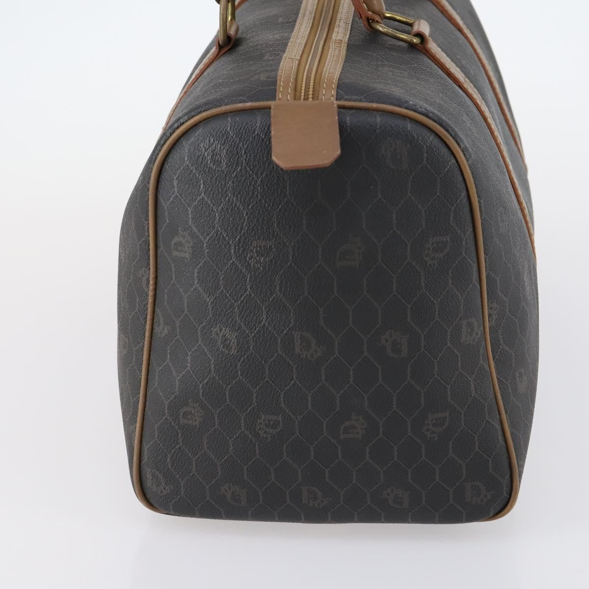 Christian Dior Vintage Honeycomb Boston Bag Canvas And Leather Black Canvas Travel Bag Bag ()