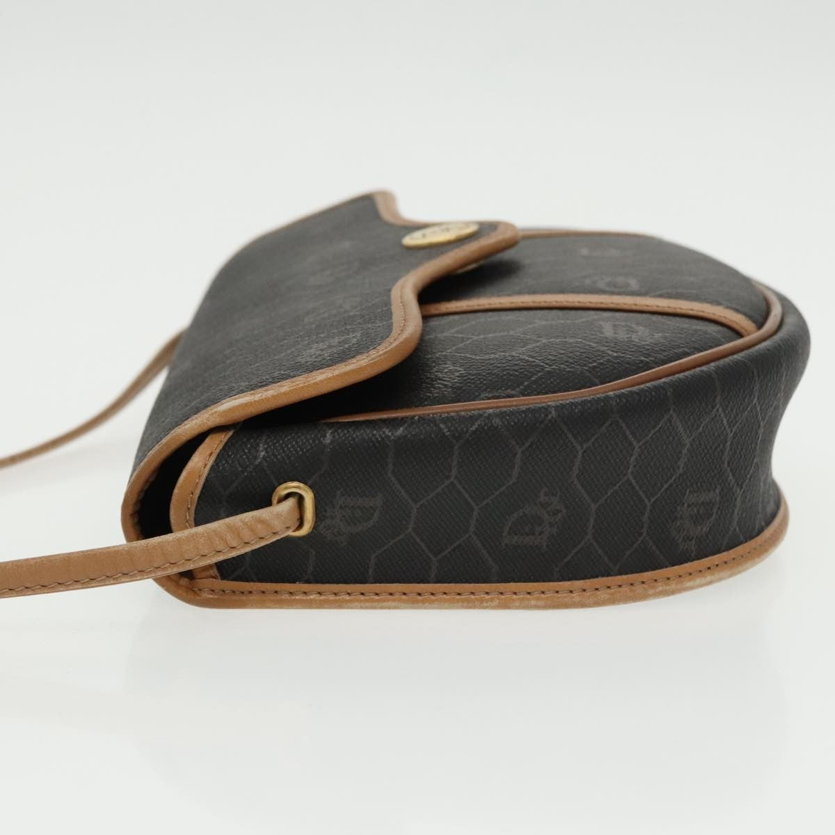 Christian Dior Vintage Honeycomb Flap Crossbody Bag Coated Canvas Black Canvas Bag ()