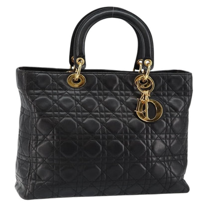 Christian Dior Vintage Lady Dior Bag Cannage Quilt Lambskin Black Leather Handbag ()