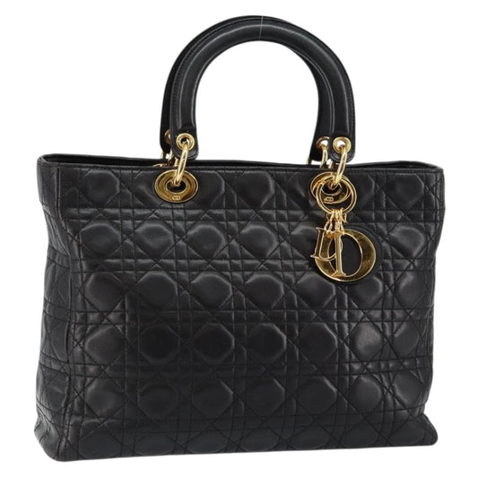 Christian Dior Vintage Lady Dior Bag Cannage Quilt Lambskin Black Leather Handbag ()