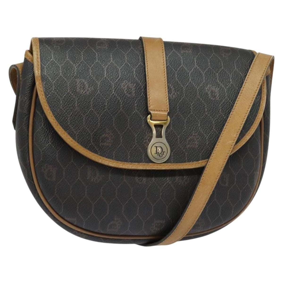 Christian Dior Vintage Honeycomb Flap Crossbody Bag Canvas And Leather Black Canvas Bag ()