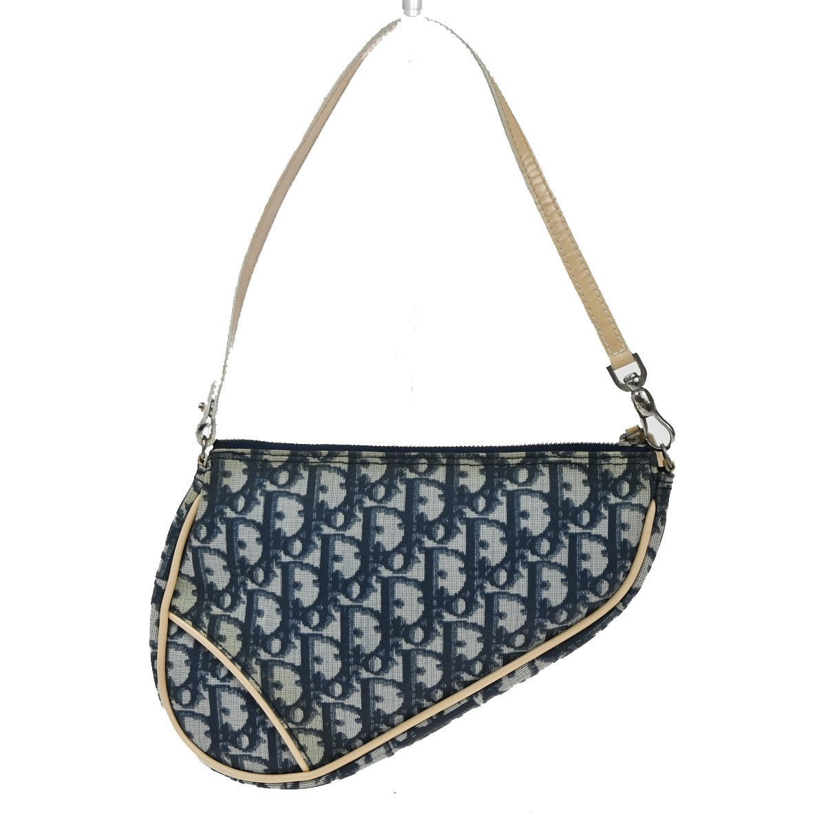 Christian Dior Vintage Saddle Bag Diorissimo Coated Canvas Blue Pvc Shoulder Bag Bag ()