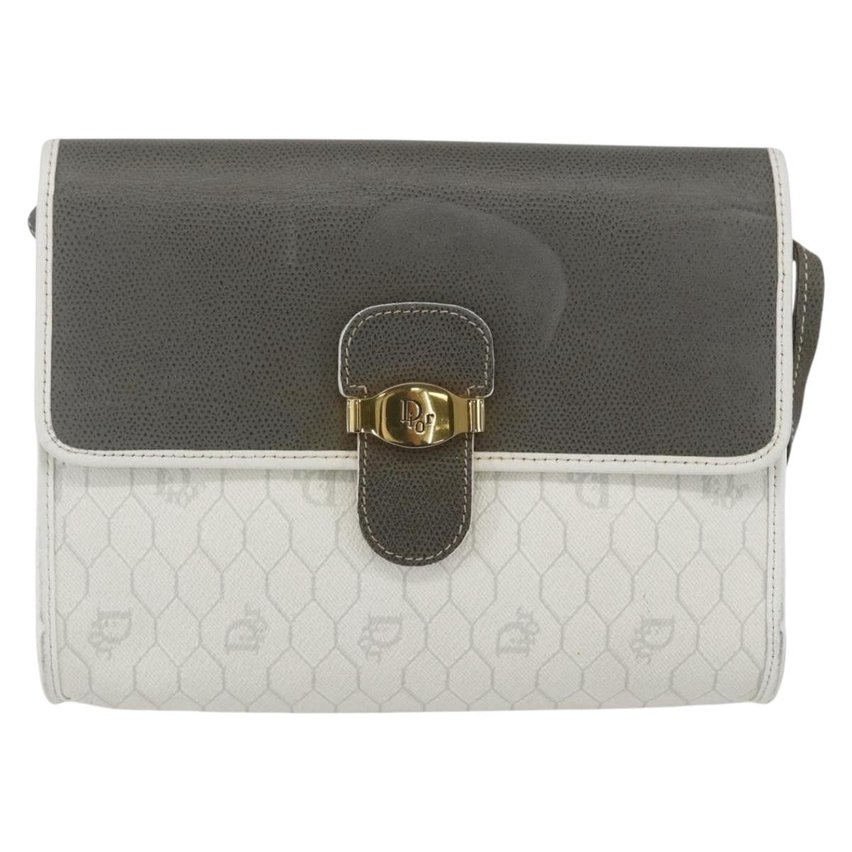 Christian Dior Vintage Honeycomb Shoulder Bag Canvas And Leather White Canvas Shoulder Bag Bag ()