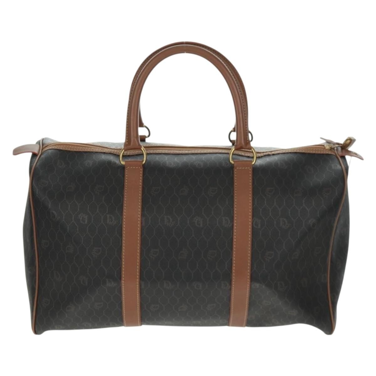 Christian Dior Vintage Honeycomb Boston Bag Canvas And Leather Black Pvc Travel Bag Bag ()