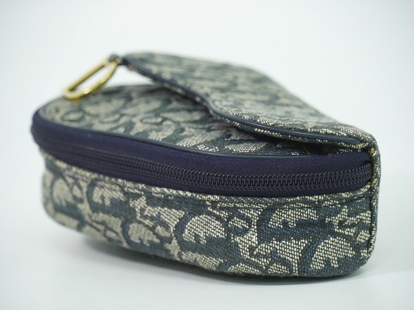 Christian Dior Saddle Zip Pouch Diorissimo Canvas Navy Canvas Clutche & Pouche Bag ()