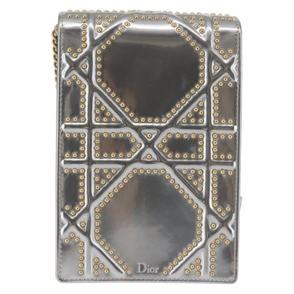 Christian Dior Ultra Matte Diorama Vertical Clutch On Chain Studded Leather Silver Patent_Leather Clutche & Pouche Bag ()
