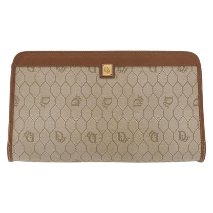 Christian Dior Vintage Honeycomb Zip Pouch Canvas And Leather Beige Canvas Clutche & Pouche Bag ()