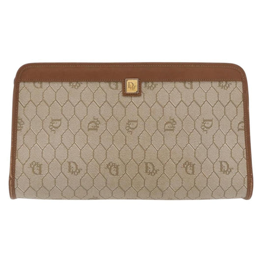 Christian Dior Vintage Honeycomb Zip Pouch Canvas And Leather Beige Canvas Clutche & Pouche Bag ()