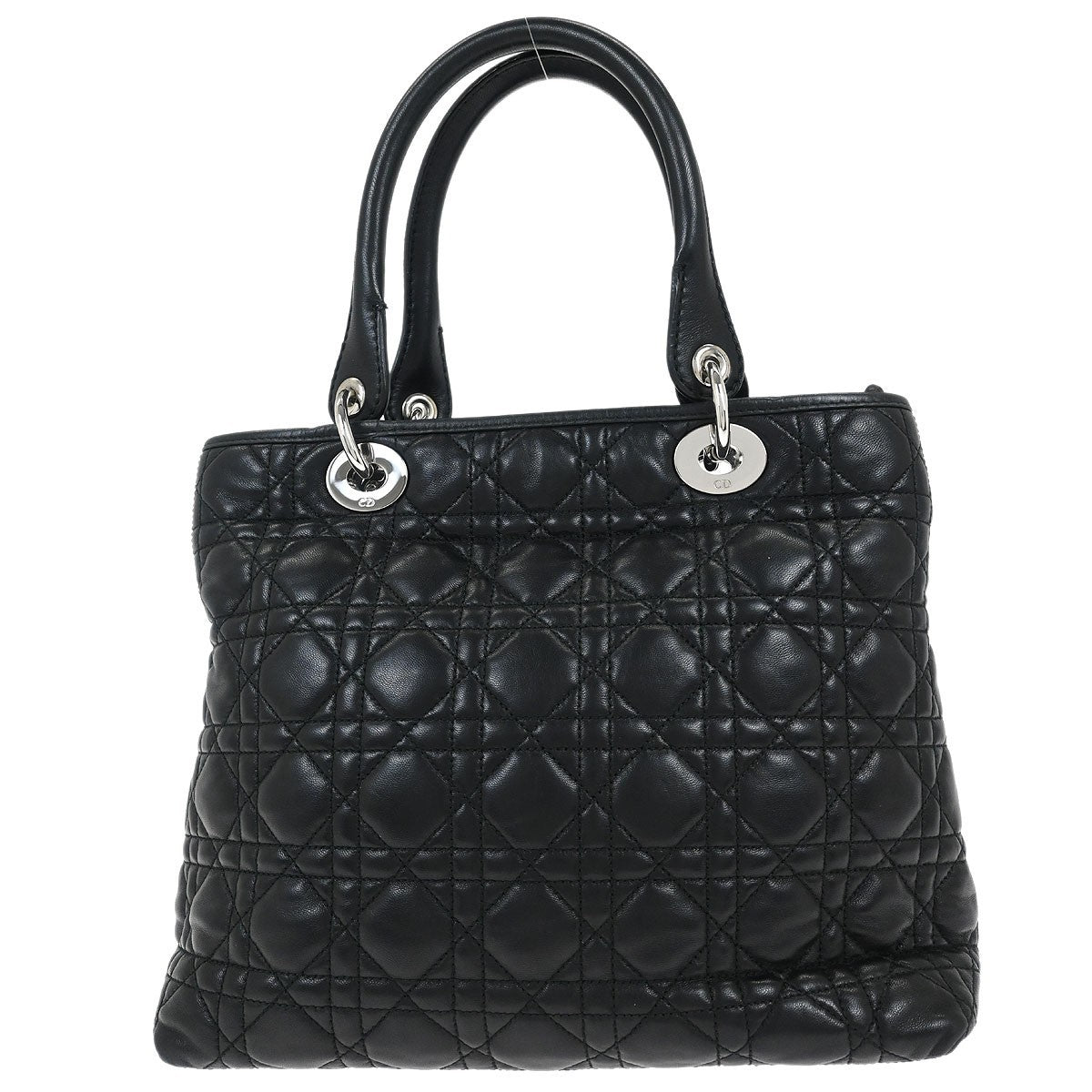 Christian Dior Vintage Lady Dior Bag Cannage Quilt Lambskin Black Leather Handbag ()