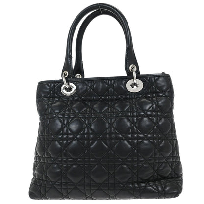 Christian Dior Vintage Lady Dior Bag Cannage Quilt Lambskin Black Leather Handbag ()
