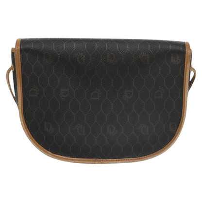 Christian Dior Vintage Honeycomb Flap Crossbody Bag Coated Canvas Black Canvas Bag ()
