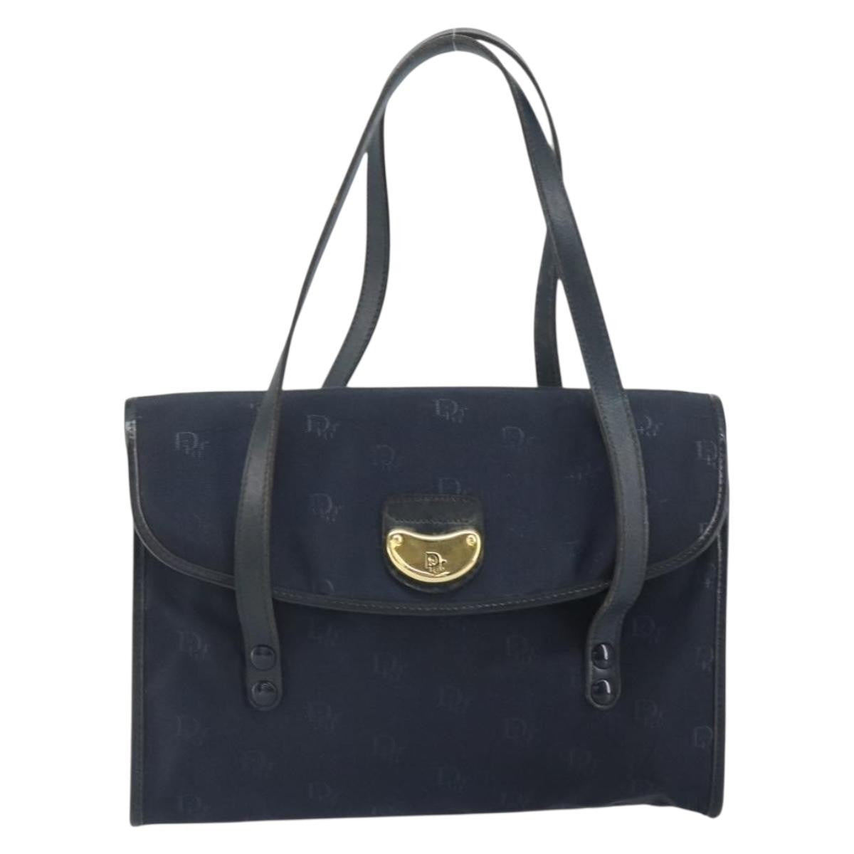 Christian Dior Vintage Honeycomb Handbag Canvas Leather Navy Canvas Handbag ()