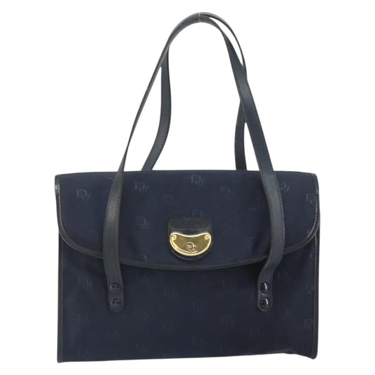 Christian Dior Vintage Honeycomb Handbag Canvas Leather Navy Canvas Handbag ()